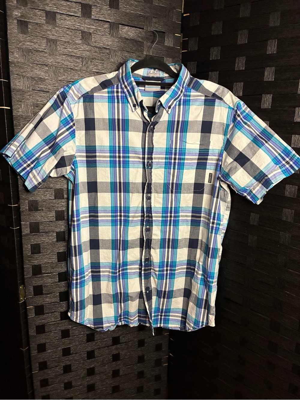 Columbia Short-Sleeve Plaid Button-Down Shirt - Blue & White